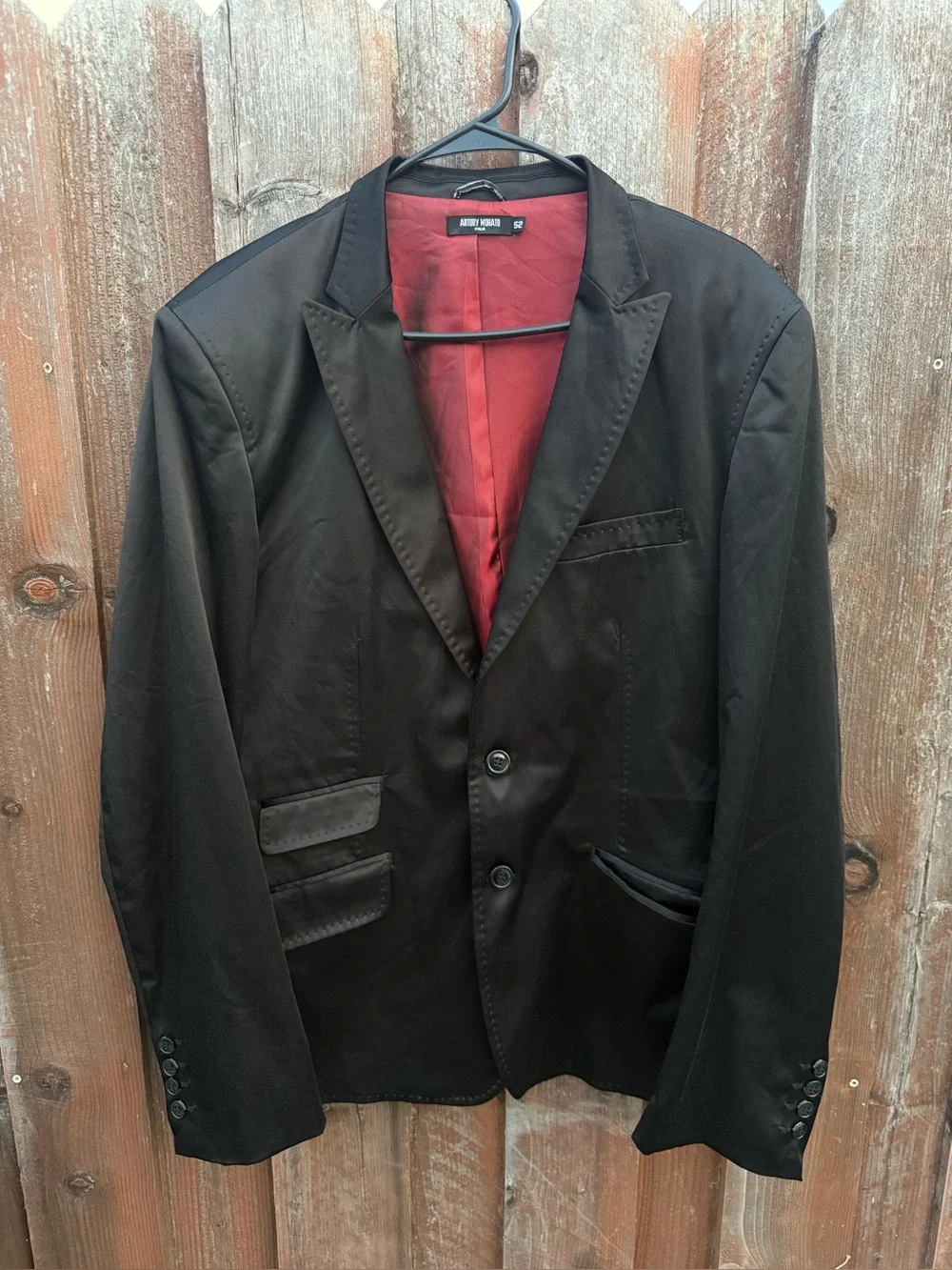 Antony Morato Mens Black Blazer Sport Coat Pick Stitched Satin Finish Size EU 52